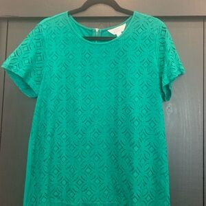 Market & Spruce Teal Green Short Sleeve Lace Overlay Top